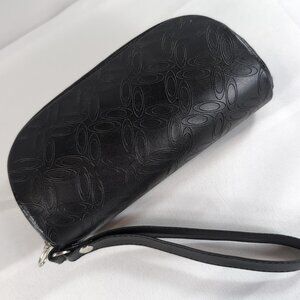 Oakley Black Faux Leather Monogram Soft Side Glasses Case Sunglasses Zip Strap